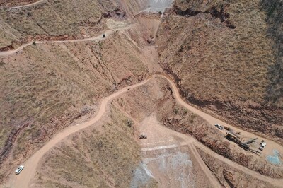 Aerial view of tailings dam construction at Tahuehueto (CNW Group/Luca Mining Corp.)