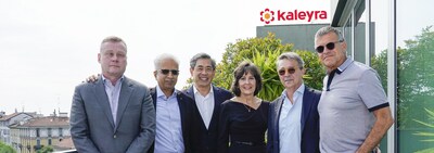 From Left to Right: Troy Reynolds, Chief Legal & Compliance Officer, Tata Communications; Mysore Madhusudhan, EVP – Collaboration and Connected Solutions, Tata Communications; Tri Pham, Chief Strategy Officer, Tata Communications; Kathy Miller, Director Board Member, Kaleyra; Dario Calogero, Founder and CEO, Kaleyra; and Dr. Avi Katz, Chairman of the Board of Directors, Kaleyra (PRNewsfoto/Tata Communications)