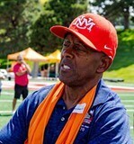 Tony Dorsett watches Highland High School practice passing drill.