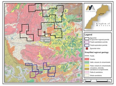 Figure 1: Location of Tirzzit Permits and Geological Context (CNW Group/Aya Gold & Silver Inc)