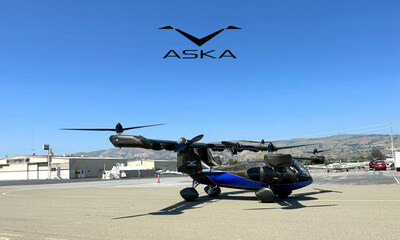 ASKA A5 prototype with wings opened during airport field testing.