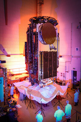 Hughes JUPITER 3 (EchoStar XXIV) ultra high-density satellite pictured before it was delivered to the U.S. Space Coast for launch preparations.