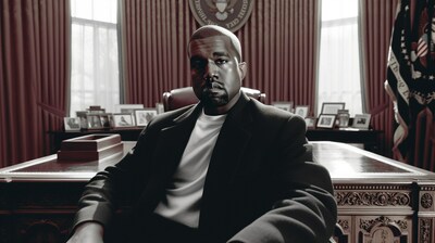 Kanye West in the White House Oval Office, an AI-generated scene from the short film 