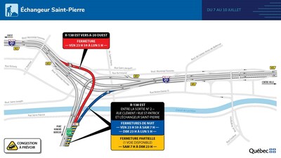 Échangeur Saint-Pierre - Entraves majeures du 7 au 10 juillet 2023 (Groupe CNW/Ministère des Transports et de la Mobilité durable)