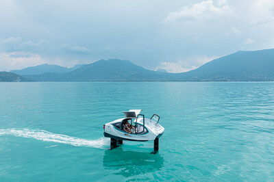 SeaBubbles’ zero-emission flying hydrofoil boat on Lake Annecy, France