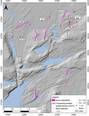 FIGURE 1 | Map showing location of northern spodumene-bearing deposits and prospects. Rock Tech’s 2023 winter drilling programme focused on the MZN and McVittie prospects. Summer field exploration will focus on positive sample results from the 2022 field program. (CNW Group/Rock Tech Lithium Inc.)