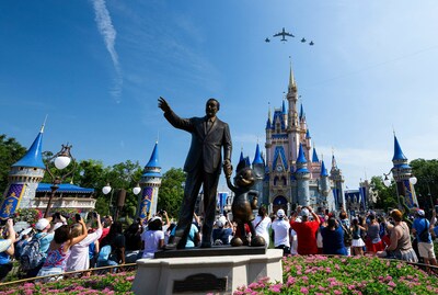 The U.S. Air Force conducts a special Independence Day flyover of Magic Kingdom Park on July 4, 2023. A squadron of F-35 stealth fighter jets flown by the 33rd Fighter Wing made two passes over the world-famous theme park.