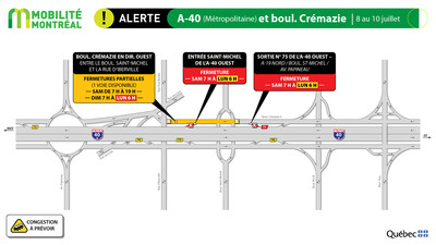 A-40 (Métropolitaine) et boul. Crémazie, 8 au 10 juillet (Groupe CNW/Ministère des Transports et de la Mobilité durable)