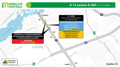 A-13 secteur A-440, 7 au 10 juillet (Groupe CNW/Ministère des Transports et de la Mobilité durable)