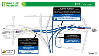 A-25, 7 au 8 juillet (Groupe CNW/Ministère des Transports et de la Mobilité durable)