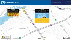 Autoroute 13 (Chomedey), à Laval - Travaux intensifs du 14 au 17 juillet 2023, secteur à éviter