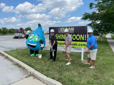 Pictured left to right: Drippy (Mascot), Mark Eichner (Area Manager), John Roush (CEO), and Adam Opalka (Regional Director).