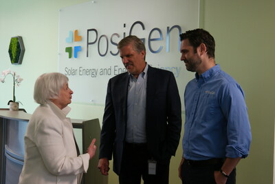 Treasury Secretary Janet Yellen with PosiGen Executive Chairman Tom Neyhart and CEO Ben Healy at the company’s Louisiana Headquarters.