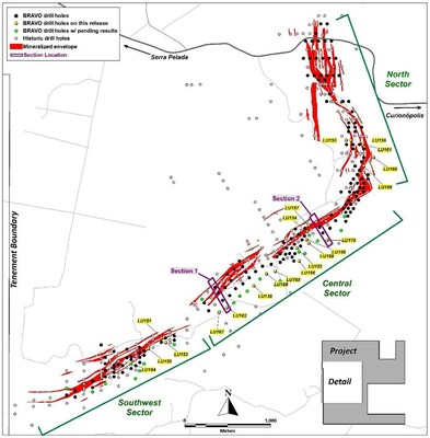 Figure 4: Location of Bravo Drilling and Sections Reported in this News Release (CNW Group/Bravo Mining Corp.)