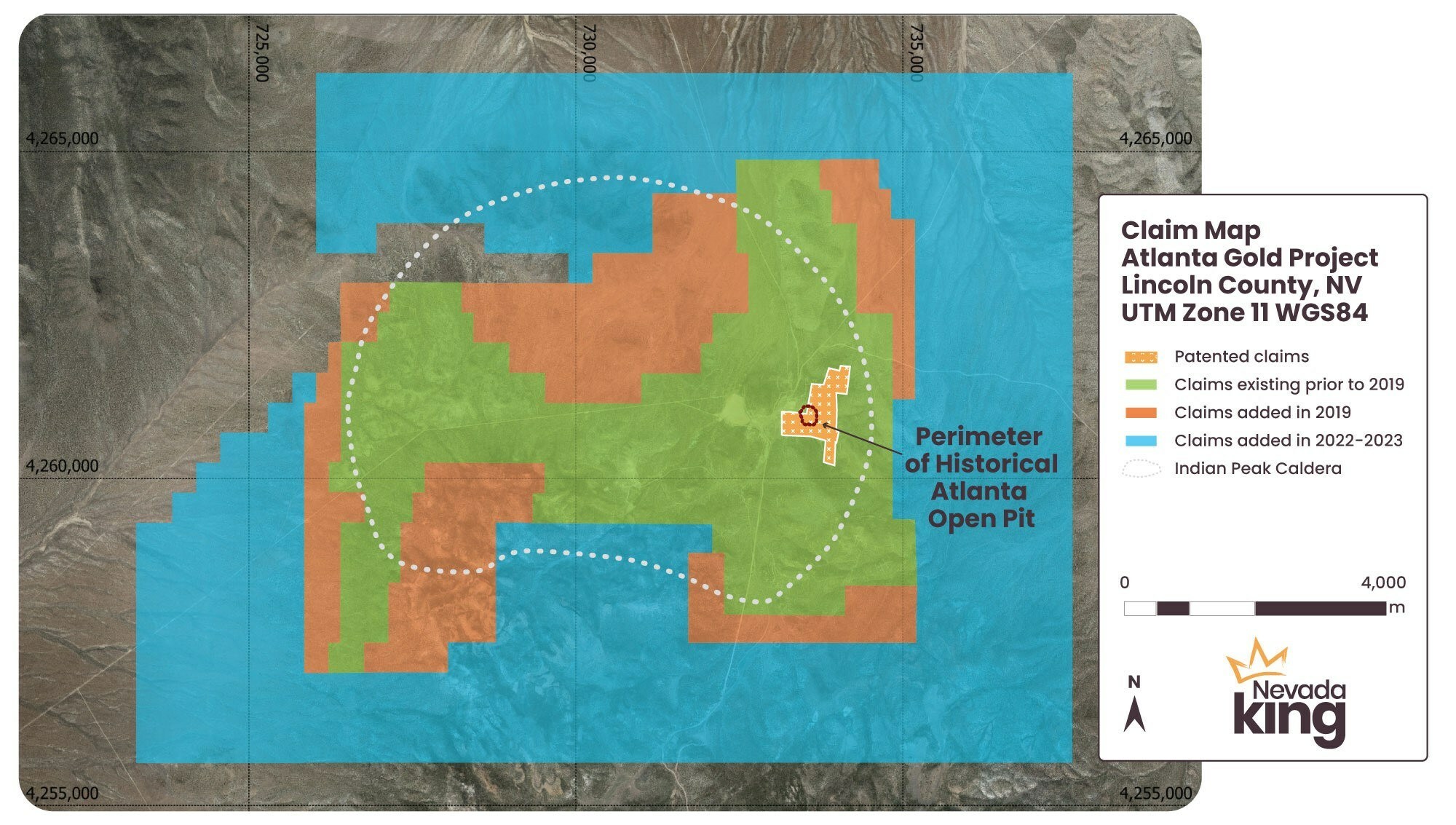 Figure 1. Current distribution of claims owned by Nevada King at Atlanta. (CNW Group/Nevada King Gold Corp.) Figure 1. Current distribution of claims owned by Nevada King at Atlanta. (CNW Group/Nevada King Gold Corp.)