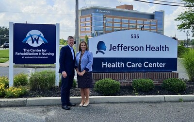 Ben Kurland, President & CEO of Allaire Health Services, and Kristen Vogel, Interim COO of Jefferson East, celebrate the successful transition of The Center for Rehabilitation & Nursing at Washington Township from Jefferson Health to Allaire Health Services. Allaire and Jefferson are committed to continued excellence and are excited about this new collaborative relationship in service to the direct clinical and residential healthcare needs of the Greater Washington Township area.