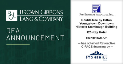 Brown Gibbons Lang & Company (BGL) is pleased to announce the closing of Retroactive C-PACE financing with Stonehill for the 125-key DoubleTree by Hilton hotel in Downtown Youngstown, OH and hotel sponsor Youngstown Acquisition Holdings (YAH). BGL assisted YAH with the original construction financing that occurred in 2016 to bring life to the first hotel in the Downtown Youngstown corridor since 1976.