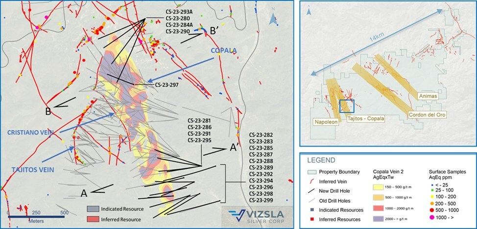 Figure 1: Plan map of recent drilling centered on the Copala structure. (CNW Group/Vizsla Silver Corp.) Figure 1: Plan map of recent drilling centered on the Copala structure. (CNW Group/Vizsla Silver Corp.)