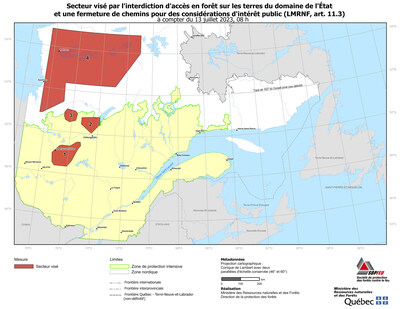 Voici la carte de localisation du territoire touch. La modification apporte  la mesure cible la rgion du Nord-du-Qubec. (Groupe CNW/Ministre des Ressources naturelles et des Forts)