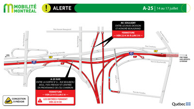 3. A-25, 14 au 17 juillet (Groupe CNW/Ministère des Transports et de la Mobilité durable)