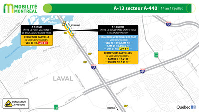 6. A-13 secteur A-440, 14 au 17 juillet (Groupe CNW/Ministère des Transports et de la Mobilité durable)