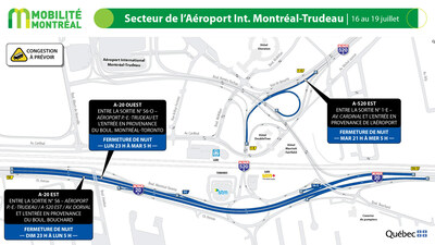 7. Secteur de l’Aéroport Int. Montréal-Trudeau, 16 au 19 juillet (Groupe CNW/Ministère des Transports et de la Mobilité durable)