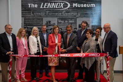 The Lennox Board of Directors, joined by CEO Alok Maskara, and Iowa Governor Kim Reynolds, ceremoniously cut the ribbon to inaugurate the newly renovated facility in Marshalltown, Iowa, on Thursday July 13, 2023.