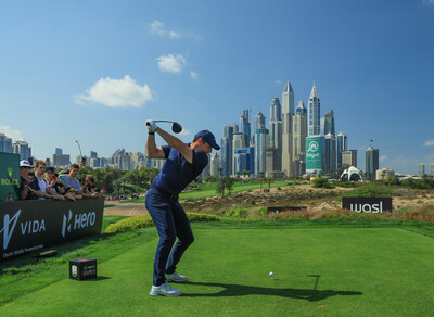 Rory McIlroy tees off at the Hero Dubai Desert Classic (PRNewsfoto/The Hero Dubai Desert Classic (HDDC))
