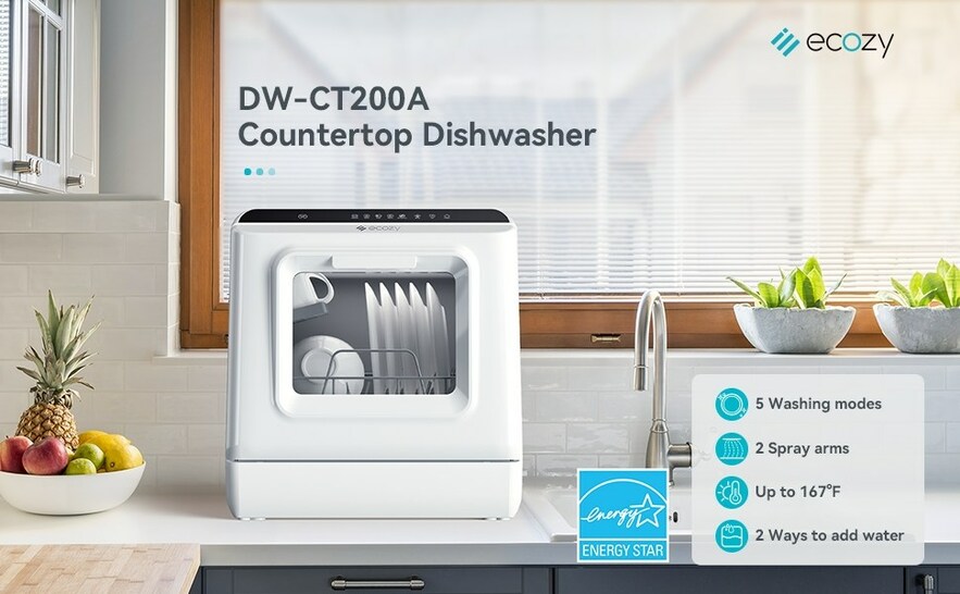  ecozy Portable Dishwasher Countertop, Mini Dishwasher with a  Built-in 5L Water Tank, No Hookup Needed, 6 Washing Programs, Extra Air  Drying Function for Apartments, Camping and RV : Appliances