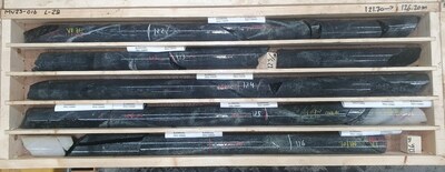 Figure 3. Photograph of core from MU22-016 (125.00m – 125.35m – ETW 0.27m @ 116.8 g/t Au). (CNW Group/Mandalay Resources Corporation)
