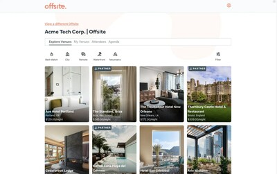 Offsite's curated marketplace features over 250 hotels that are perfect for offsites. On average, Offsite's clients save 20% on room blocks through offsite.com and also receive discounts on meeting space, AV, food and beverage, resort fees, and more.