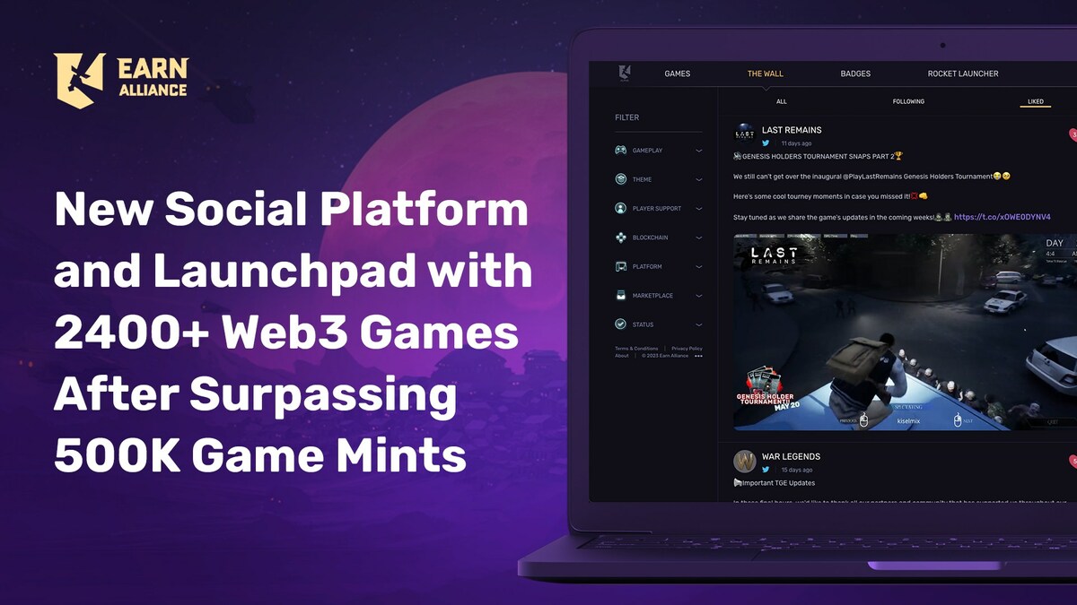 Earn Alliance Launches New Social Platform and Launchpad with 2400+ Web3 Games After Surpassing 500K Game Mints - Vimarsana News