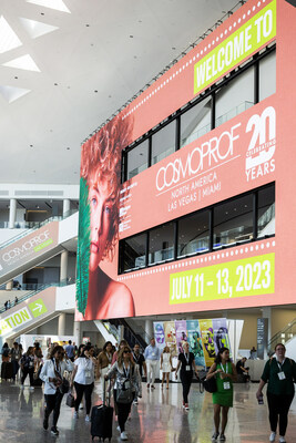 Attendees lineup for the Cosmoprof North America 2023 exhibition