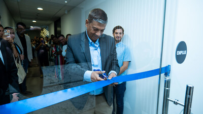 Partha DeSarkar, Group CEO of HGS, inaugurates HGS' new facility in Barranquilla on Tuesday.
