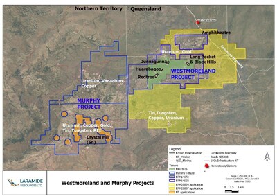 Figure 1: Laramide's Australia tenures showing key uranium deposits and new metals prospects. (CNW Group/Laramide Resources Ltd.)