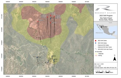 Figure 1: Plan map showing the collar locations and drill hole traces for phase 1 2023 drill campaign. (CNW Group/Regency Silver Corp)