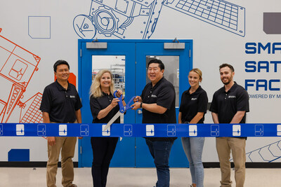 From left to right, Vi Nguyen, manufacturing manager; Millennium Space Systems; Michelle Parker, vice president & GM, Boeing Space Mission Systems; Jason Kim, CEO, Millennium Space Systems; Gabrielle Carlisle, vice president, Manufacturing, Supply Chain & Logistics; Kevin Reyes, director, Production Engineering, Millennium Space Systems.