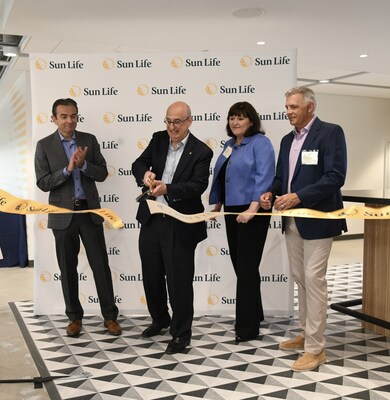 Sun Life U.S. ribbon-cutting to reopen newly designed office in Wellesley, Mass. L to R: David Healy, president, Group Benefits, Sun Life U.S.; Dan Fishbein, M.D., president, Sun Life U.S.; Tracy Hurley, vice president, Benefits Data & Credentialing, Sun Life U.S.; Steve Pollock, president of DentaQuest, part of Sun Life U.S.
