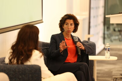 US Secretary of Commerce Gina Raimondo discusses child care with Moms First founder and CEO Reshma Saujani