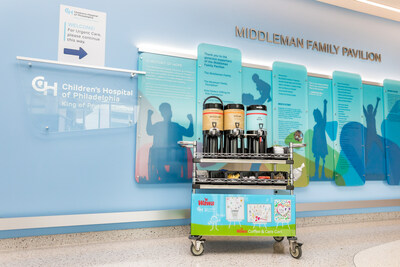 On Thursday, July 20, Children’s Hospital of Philadelphia (CHOP) unveiled the newest Wawa Coffee and Care Cart, operating at the Middleman Family Pavilion in King of Prussia. The cart, full of free coffee, tea, hot chocolate, and a variety of cold Wawa beverages for patients, their families and employees, will round through the hospital as well as at CHOP’s Specialty Care and Urgent Care centers on the King of Prussia campus.