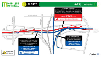 Tunnel Louis-H.-La Fontaine, deux directions - fin de semaine du 21 juillet (Groupe CNW/Ministère des Transports et de la Mobilité durable)