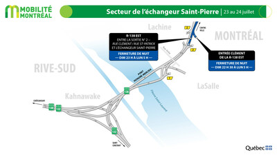 R138 est, à la sortie 2 (rue Clément) - dimanche 23 juillet (Groupe CNW/Ministère des Transports et de la Mobilité durable)