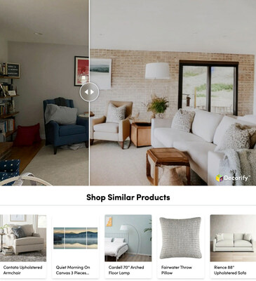 Decorify uses a generative AI model that creates shoppable, photorealistic images to enable consumers to envision their own homes in new styles by simply uploading a picture of their space.