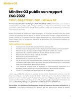 Minière O3 publie son rapport ESG 2022