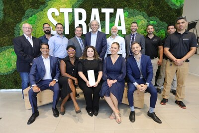 Strata Wynwood’s Design, Construction, & Management Team
Front Row, Left to Right: Jasem Al-Asfour, Elka Linton, Jessica Samo, Jennifer Brusko, and Alex Alibrandi.
Back Row, Left to Right: Eric Wilson, Modesto “Moe” Millo, Rafael Sanchez, C.J. Davila, Andrew Burnett, Musa Yeni, Richard Gaworecki, Adnier Oliva, Raidel Casellas Ortega, and Angel Puga Garcia.
Photo Credit: Jared Jacobs, Spinnaker Group, a Division of SOCOTEC