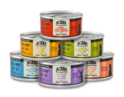 ACANA PREMIUM PÂTÉ(TM) in hydrating bone broth is available in six tasty, flavorful recipes, including one recipe specifically designed to help support growing kittens. (PRNewsfoto/Champion Petfoods)