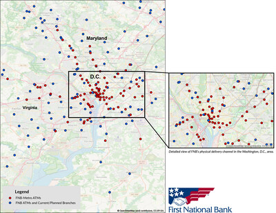 A map showing FNB’s expanded presence as the sole ATM provider for the National Capital Region Metrorail System, along with the Bank’s other active and planned locations in the area.