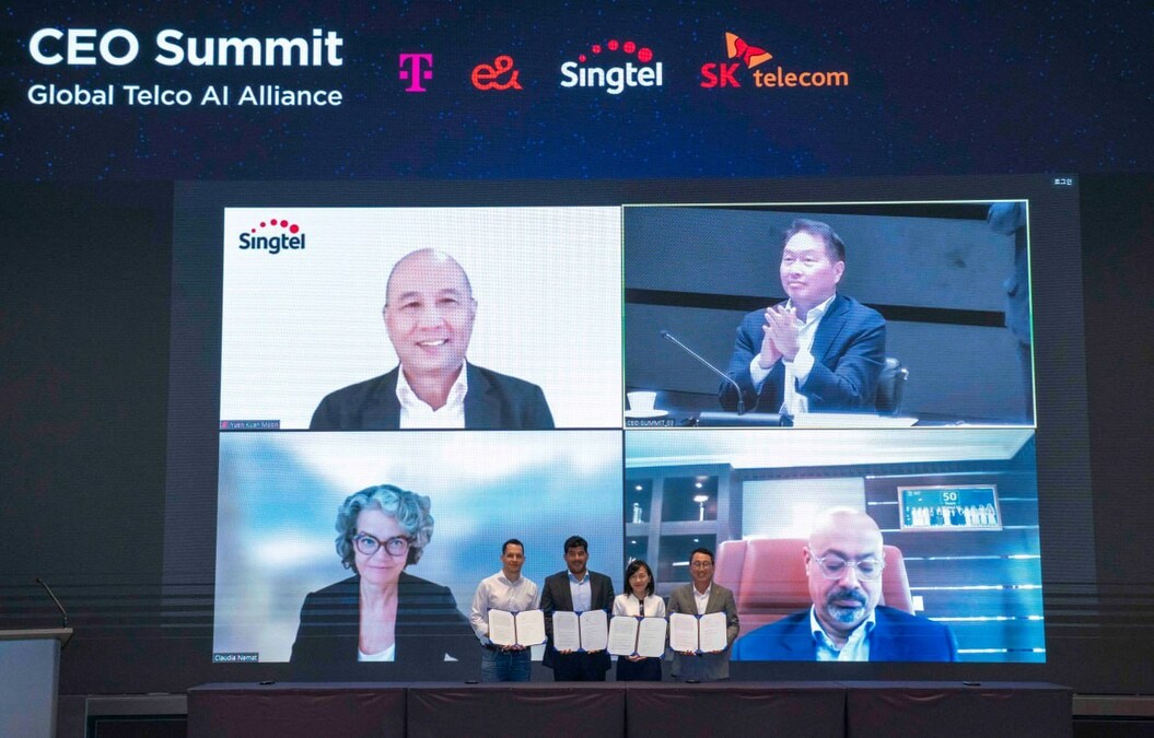 Global AI Singtel Innovation Deutsche Collaboration Telecom, and e&, for SK Alliance Telco Form in and Telekom, AI