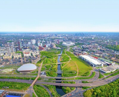 Aerial Image of Here East in Queen Elizabeth Olympic Park. Credit: Jason Hawkes.