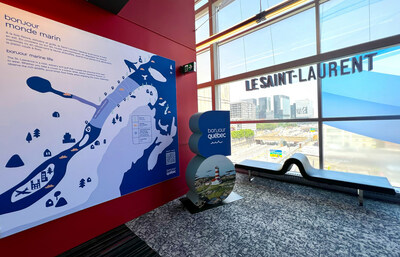Un nouvel espace aux couleurs du fleuve Saint-Laurent, avec sa baleine grandeur nature, offre un espace informel de réseautage aux congressistes du Palais des congrès de Montréal. (Groupe CNW/Palais des congrès de Montréal)